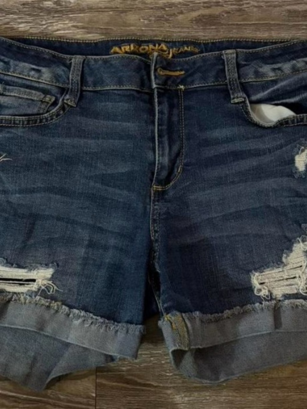 Arizona Jean Company Dark Blue Distressed Cuffed Denim Shorts